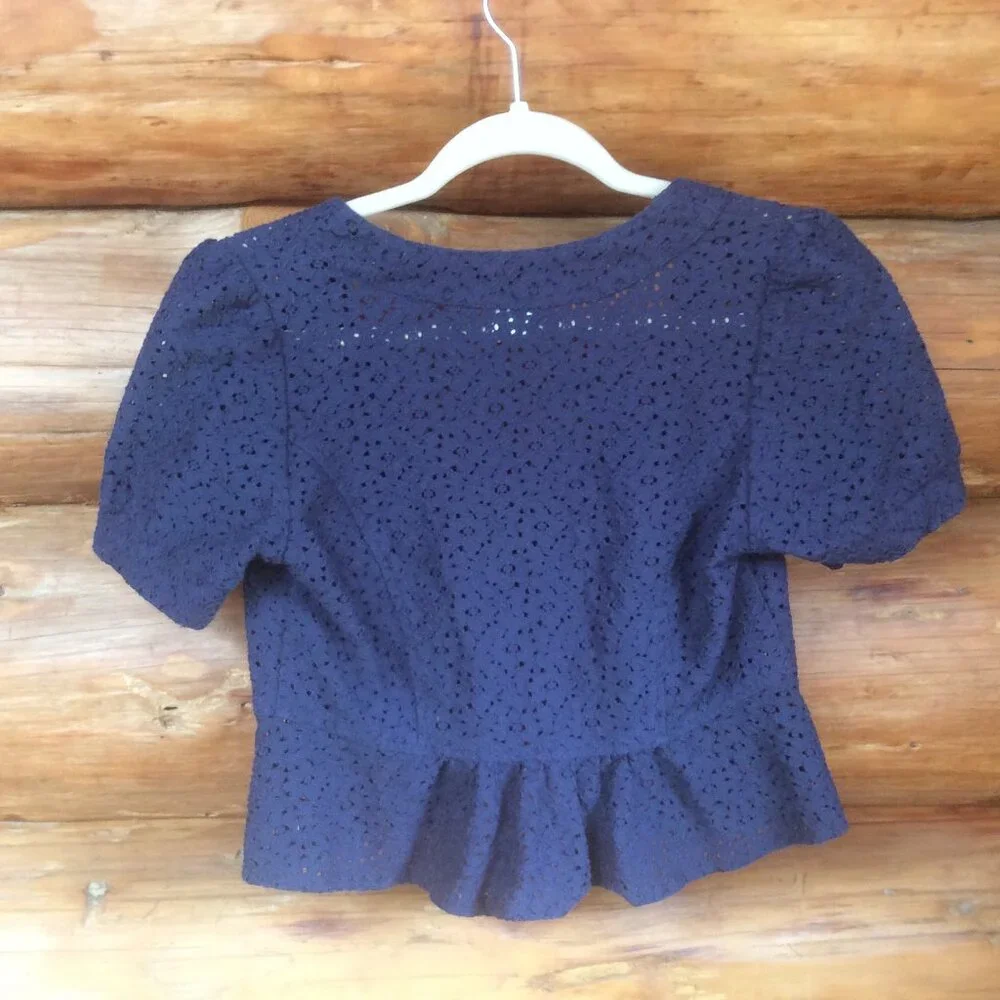 Studio Y Blue Eyelet Y2K Peplum Bolero Cardigan Size Small - Picture 2 of 3